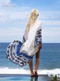 Drespot  Bohemian Printed Summer Beach Wear Pareo Long Women Tops And Blouse See Through Wrap Chiffon Tunic Kimono Cardigan Q14