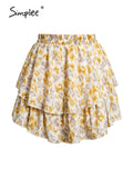Drespot Floral Emboridery Boho Elastic Casual Skirt Women Holiday A-Line Summer Beach Skirt   Ruffle Vintage Leopard Bottoms