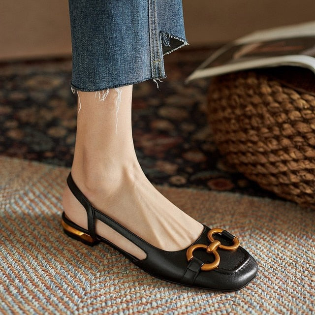 Drespot  Sandals Women Summer New  Retro Closed Square Toe Sandals Woman Slip On Mules Shoes Buckle Strap Lady Flat Shoes