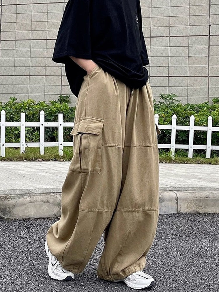 Drespot Harajuku Streetwear Khaki Cargo Pants Women Oversize Pockets Hip Hop Black Wide Leg Trousers For Female Korean Fashion
