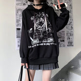 Deeptown Gothic Emo Anime Print White Hoodies Women Harajuku  Streetwear Oversize Long Sleeve Pullover Female Black Sweatshirt