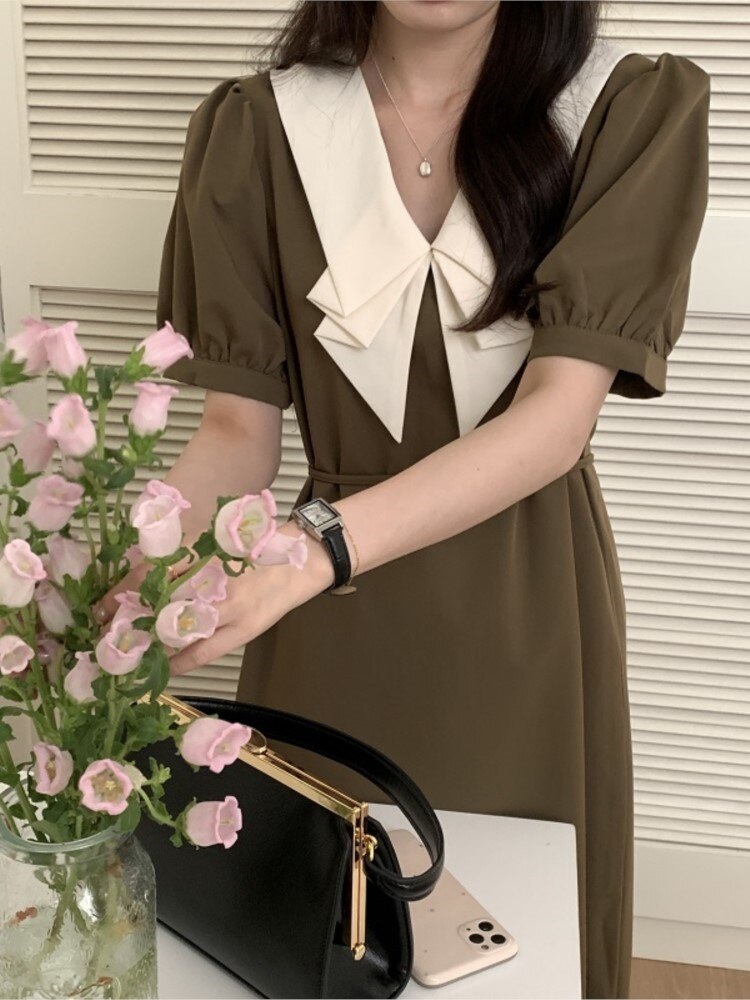 Summer  Elegant Vintage Midi Dress For Women Casual Femme Fashion Korea Style Holiday Clothes Vestidos