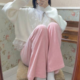 Kawaii Sweet Pants Women Autumn Loose Casual Korean Long Trousers Corduroy Wide-legged Pants Solid Fashion Clothing Winter