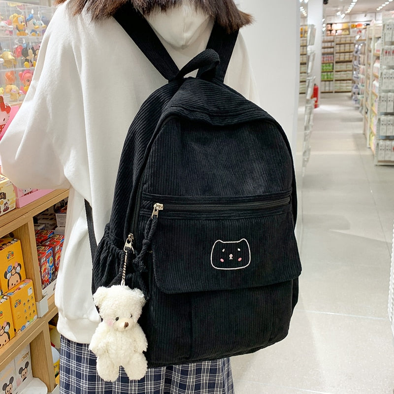 Drespot  HOCODO Cute Corduroy Women Backpack Solid Color Female Student Schoolbag For Teenage Girl Travel Shoulder Bags School Bagpack