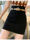 Summer Fashion New Washed Denim Short Skirt Women High Waist Slim Solid Color Jean Skirts Student A-line Mini Skirt with Belt