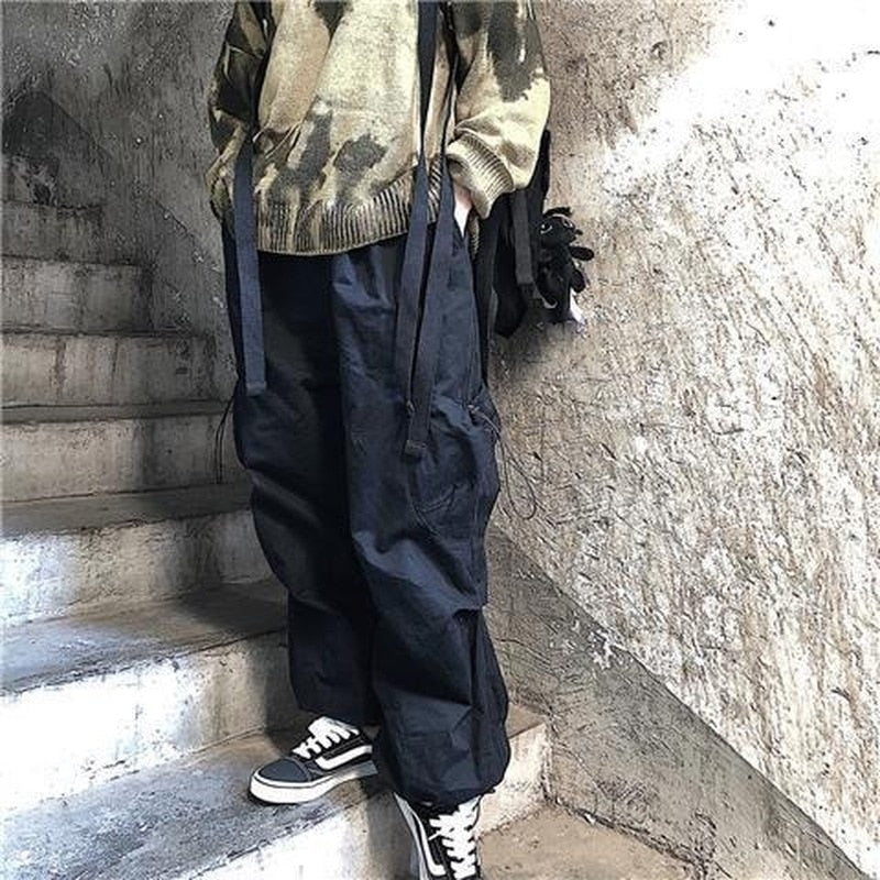 Drespot  Harajuku Oversize Black Cargo Pants Women Punk Hip Hop Streetwear Jogging Sweatpants Baggy Wide Leg Trousers Female