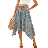 Plaid Irregular Midi Skirts 2000s Retro Elegant Lady High Waist Floral Printed Skirt Women Vintage Streetwear Beach Casual SKirt