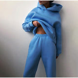Women Solid Color Tracksuit Casual Warm Long Sleeve Sweatshirt Jogger Pants Two Piece Sets 2022 Winter Hoodies+Pants Sport Suits