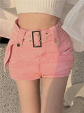 IAMHOTTY Gradient Pink Denim Skirt With Sashes Women Korean Style Fashion Mini Shorts Skirts Kawaii Bottoms y2k Aesthetic Outfit