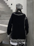 Drespot Korean Fashion Knitted Cardigan Women Harajuku Gothic Graffiti Sweater Loose V-Neck Jumper Knitwear Tops Gothic E-Girl
