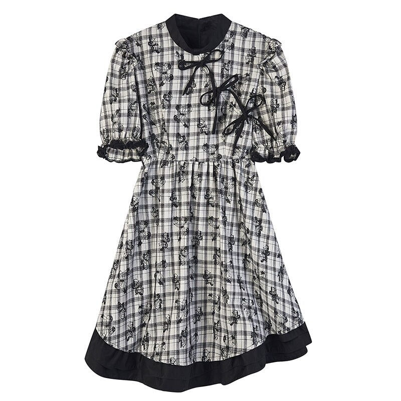 Kawaii Dress Bow Sweet Lolita Dress Summer Elegant Casual Streetwear Black Gothic Harajuku Puff Sleeve Vintage Sundress