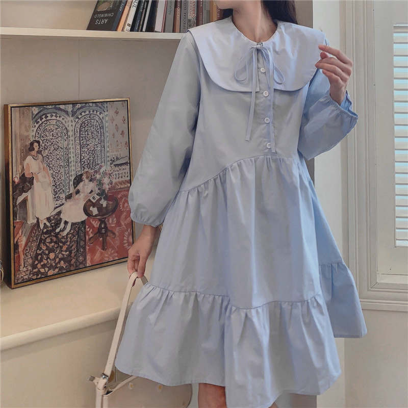 Elegant Casual Short Dress Women Kawaii Preppy Style Long Sleeve Dress Sailor Collar  Spring Streetwear Vintage Robe