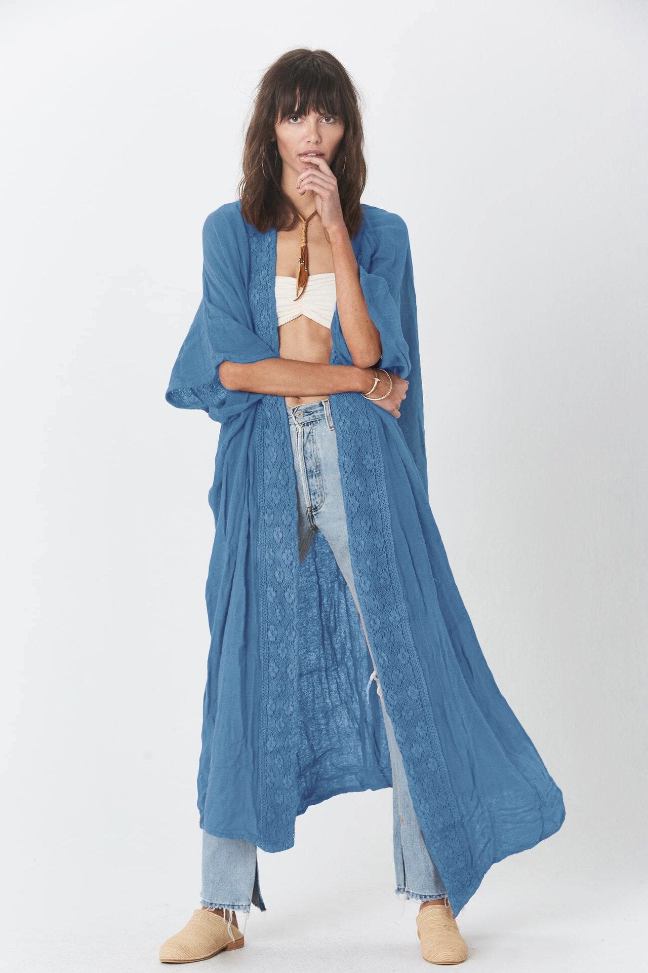 Solid Cover-ups Sexy Deep Summer Beach Dress Lace Tunic Women Beachwear Swimsuit Cover Up Robe de plage Q1263