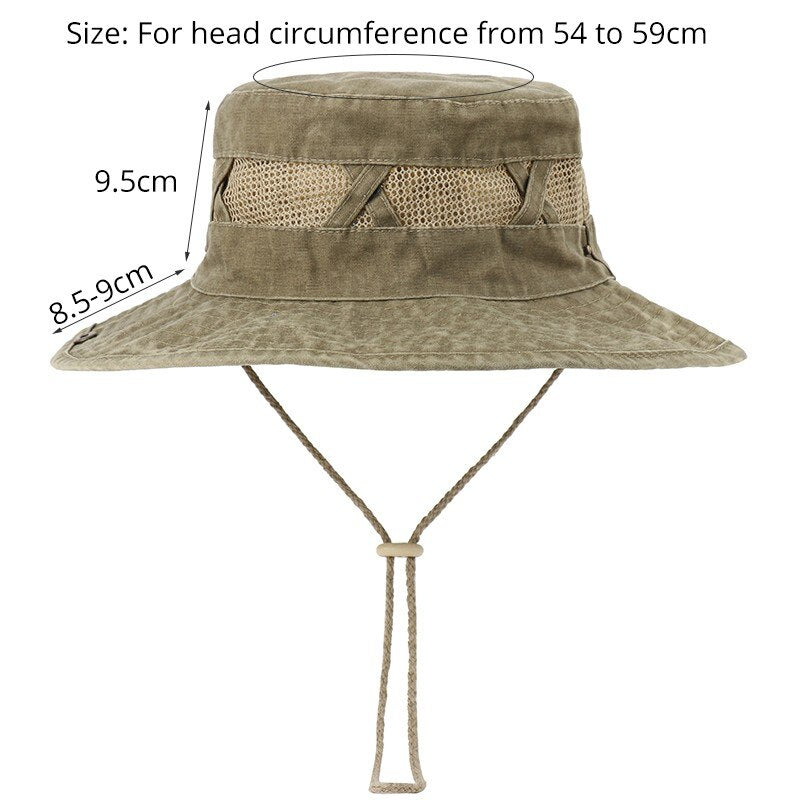 Cotton Boonie Hat For Women Breathable Mesh Sun Panama Outdoor UV Protection Fisherman Bob With Chin Strap Casual Hiking Cap