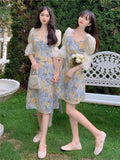 Drespot Vintage Floral Dress Women Sweet Fairy Kawaii Cute Short Dresses Elegant Retro Square Collar Sundress  Summer Robes