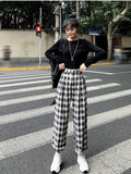 Drespot  Korean Style Plaid Pants Women Students Jokers Grid Pants Black And White Checkered Pants Loose Plaid Trousers Women