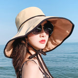 Drespot-shop Fashion Women Sun Protection Beach Cap Spring Summer Sunscreen Hat Big Brim Bucket Hat Edge Anti-ultraviolet Uv Sun Hat