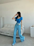 Spring New   Plaid Slit Young Girls Trouser Korean Fashion High Waist Bell-bottoms Women Casual Streetwear Pants Clothing