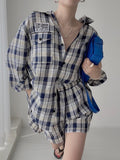Drespot Women Spring Summer 2 Piece Shorts Set Female Blouse Shirt & High Waist Tracksuits Casual Fashion Pant Suit