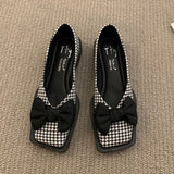 Desport Women Leather Shoes Zebra Print Square Head Pumps  New Slip-On Soft Sole Cozy Loafers Daily Commute Simple Black Shoes Women