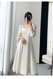 Drespot Midi White Dress Women Elegant Autumn Long Sleeve  Fashion French Vintage Work Wear Dresses Clothes Lady Clothes Vestido New