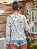 Drespot Women Printing Chiffon Blouses Spring  O-neck Single-piece Set Casual Tops Fashion White Long Sleeve Loose Blouses Yellow