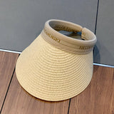 Drespot New Summer Sun Hat Visor For Women Weave Straw Empty Top Beach Cap Clip-On Solid Color Large Brim UV Protection Sun Straw Hat