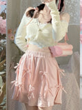 Summer Kawaii Sweet 3 Piece Set Women  Lace Cute Blouse + Casual Pink Mini Skirt Korean College Style Loose Skirt Set Female