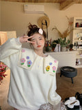 Drespot Korean Fashion Pink Hoodies Women Harajuku Kawaii Floral Patchwork Sweatshirt Sweet Girl Plus Size Casual Pullover Tops