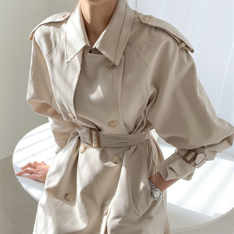New Women Elegant Casual Trench Coat Female Double Breasted With Belt Loose Long Coat Office Lady Fashion Outerwear