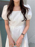 Summer Women Elegant Fashion Puff-Sleeve Midi Dresses Lady One Piece Vintage Female Party Clothes Vestdios