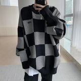 Drespot Gothic Plaid Sweater Women Harajuku Fashion Oversize Black Pullover Emo Autumn Winter Long Sleeve Knitted Jumper Female