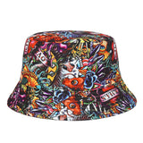 Drespot  Hip Hop Panama Bucket Hat Men Women Bucket Cap Print Gorros Fishing Fisherman Hat Double Side Wear