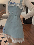 Kawaii Lolita Dress Women Winter  Lace Japanese Sweet Party Mini Dress Ladies Blue Casual Princess Korean Style Strap Dress