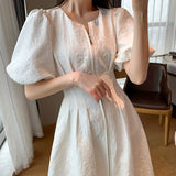 Summer New Women Fashion Elegant White Casual Solid Midi Dresses Office Lady Female A Line Clothes Vestdios