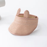 Cute Rabbit Embroidery Straw Hats Baby Hollow Outdoor Summer Hat Kids Velcro With Rabbit Ears Sun Straw Visor Vacation Beach Hat