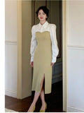 Summer Elegant Patchwork  Shirt Dress For Women Chic Fashion Outfits Midi Bodycon Clothing Vestidos
