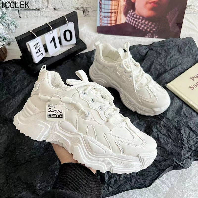 Drespot  Dad Chunky Sneakers Casual Vulcanized Shoes Woman High Platform Winter Sneakers Femme Lace Up White Basket Sneakers Women