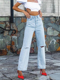 Drespot-Back To School Outfits High Waist Ripped Baggy Jeans Women Fashion Comfy Casual Straight Loose Pants  Washed Boyfriend Wide Leg Trousers New
