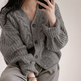 Drespots Rimocy Twisted Knitted Sweater Women Lazy Style Loose Single Breasted Cardigan Woman Autumn Winter Korean V Neck Cardigans Coat Work Outfits