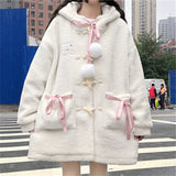 Winter Kawaii Wool Coat Women Loose Japanese Sweet Lolita Outwear Jacket Female Korean Style Pockets Warm Hoodies Overcoat