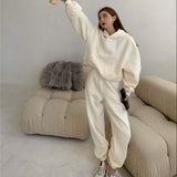 Drespot  Spring Women Hoodies Sweatshirt Tracksuit Fleece Cotton 2 Pieces Sets Female Pants Suits
