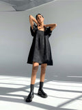 Drespot Kawaii Mini Dress For Women Elegant Fashion  Summer Cute Flying Sleeve Square Collar High Street Black Short Dresses