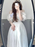 France Fairy Sweet Dress Women Vintage Evening Party Midi Dresses Casual Designer Chic Princess Korean Retro White Dress
