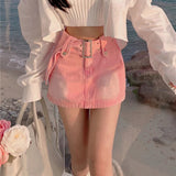 IAMHOTTY Gradient Pink Denim Skirt With Sashes Women Korean Style Fashion Mini Shorts Skirts Kawaii Bottoms y2k Aesthetic Outfit
