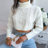 Drespot Designer Cropped Solid Sweater Women's Long Sleeve Warm Turtleneck Knit Sweater Y2K Cropped Top Autumn Winter Streetwear