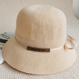 Linen Woven Bucket Cap Ladies Foldable Breathable Summer Hat UV Protection Panama Belt Tide Logo Ribbon Bow Holiday Beach Hat