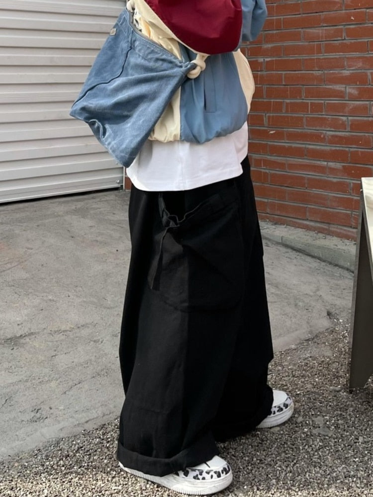 Drespot  Harajuku Streetwear Cargo Pants Green Women Hippie Oversize Brown Wide Leg Trousers For Female Black Joggers Sweatpants