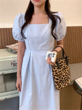 Summer Women Elegant Fashion Puff-Sleeve Midi Dresses Lady One Piece Vintage Female Party Clothes Vestdios