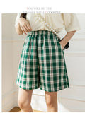 Plaid shorts women's summer  new high waist straight loose trousers female casual wide-leg five-point snack pants
